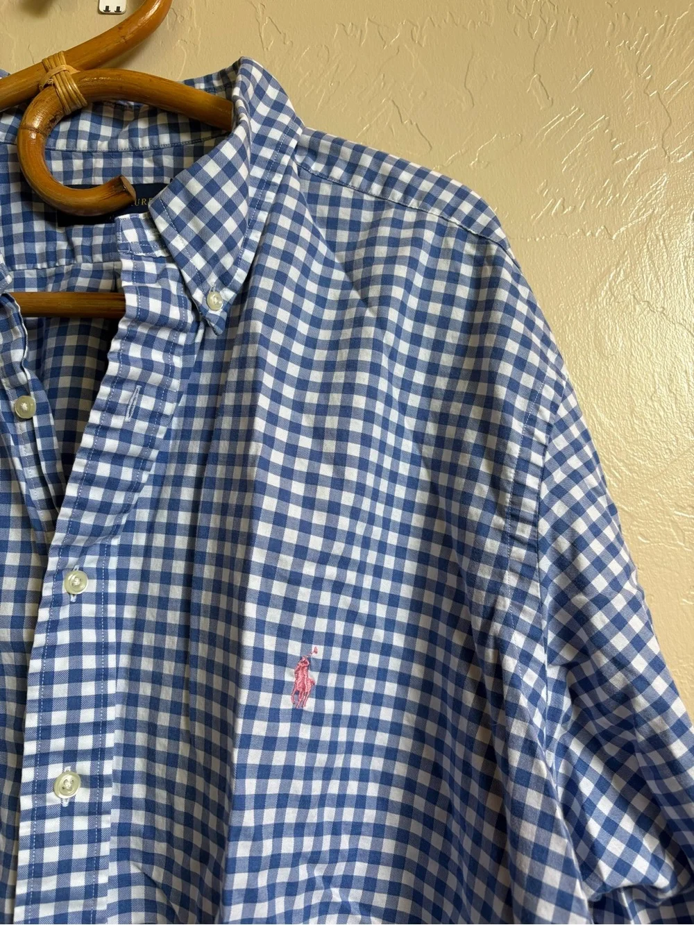 Ralph Lauren Gingham Check Plaid Blue White 100% Cotton Button Down Shirt 2XB